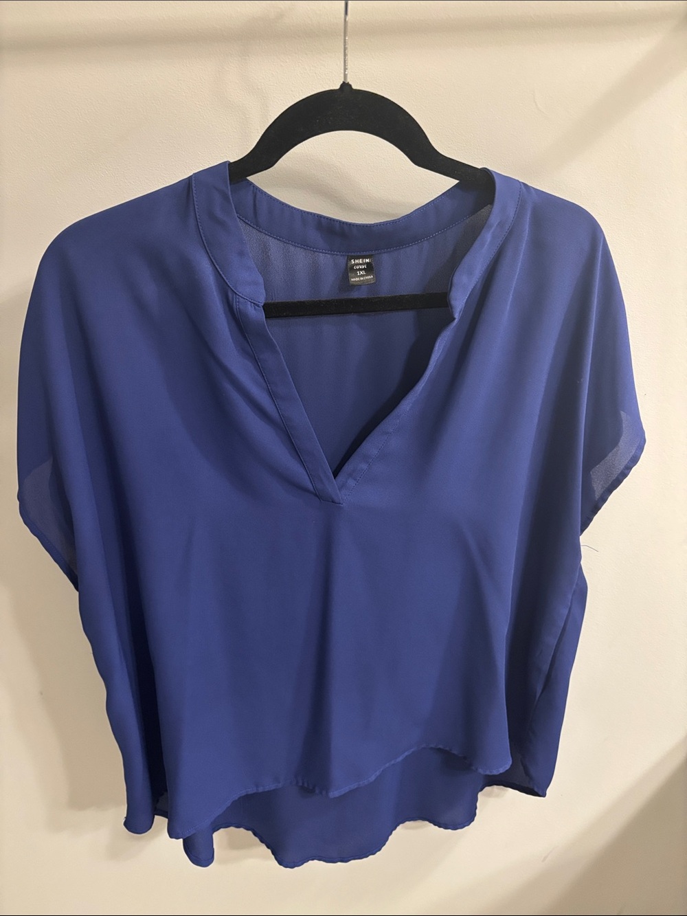 SHEIN Royal Blue V-Neck Short Sleeve Blouse